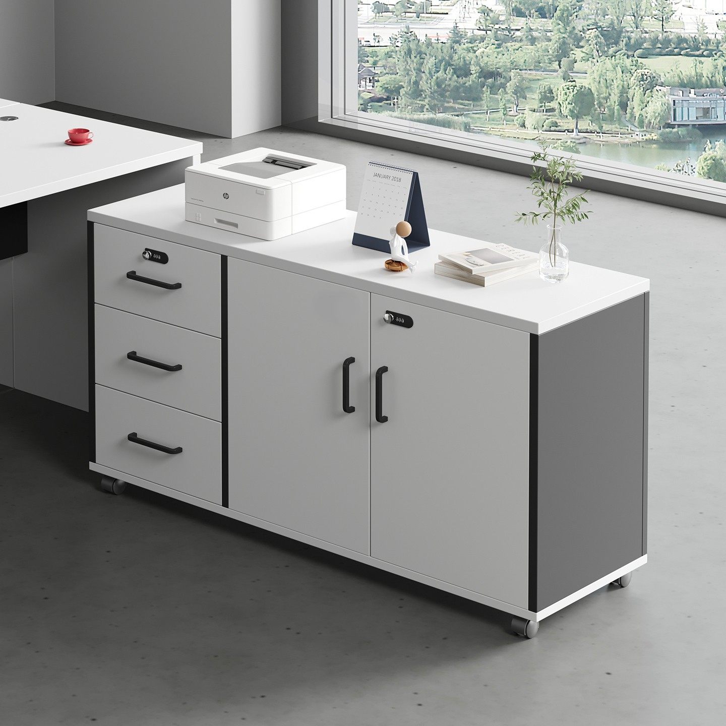 办公桌侧柜带锁下储物资料