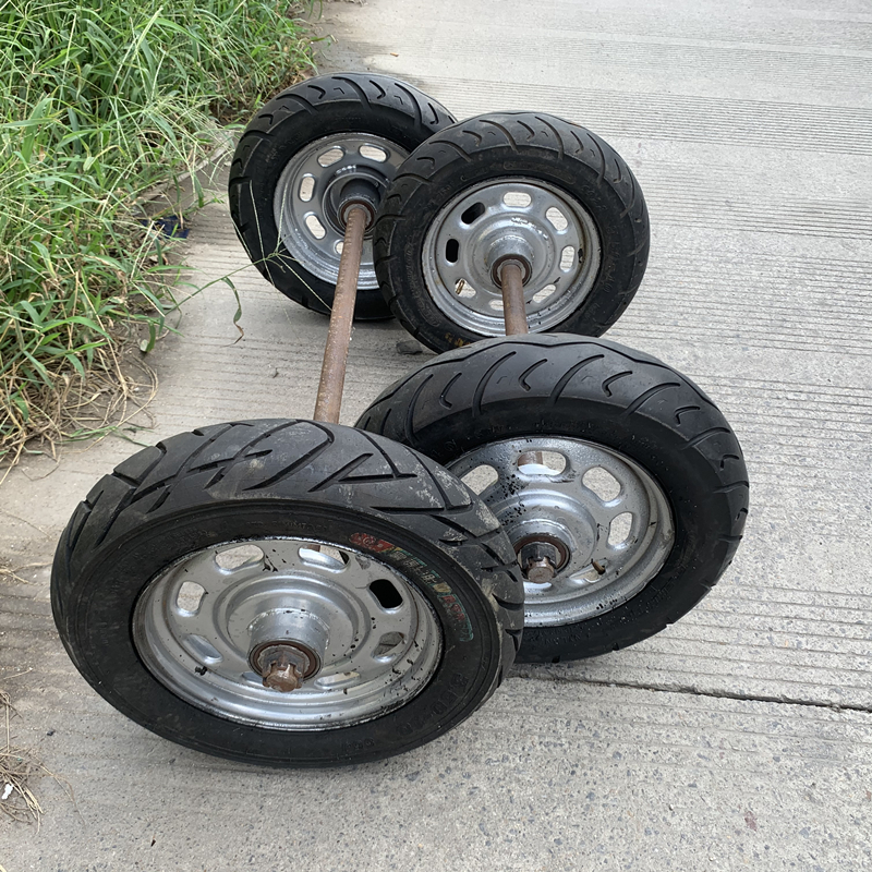 17寸喷漆翻新摩托轮胎 两轮连轴马车轮带轴手推拖车工地发电机轮