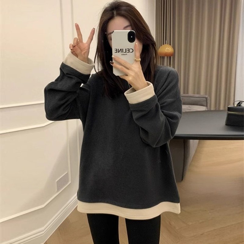 好货孕妇装秋冬季上衣2025新款时尚宽松保暖加厚德绒T恤卫衣女打