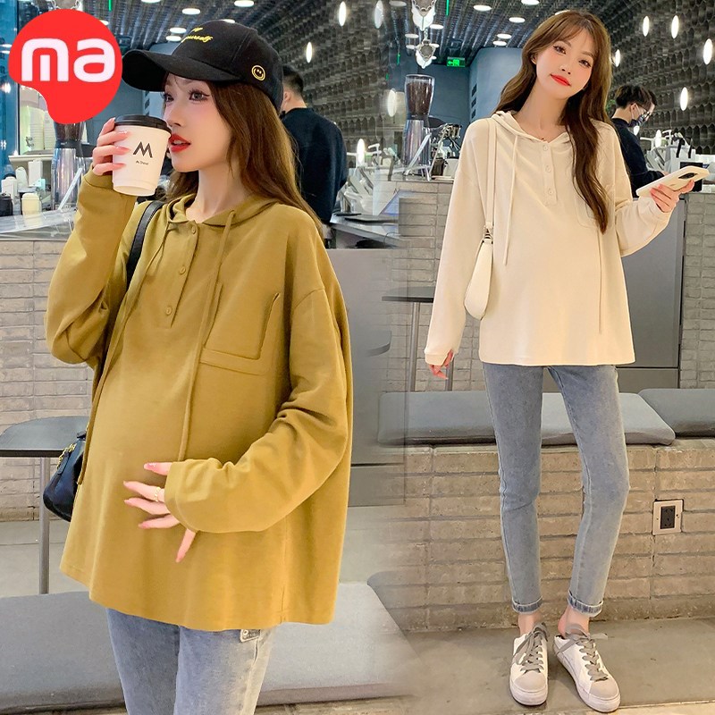 好货孕妇装卫衣T恤上衣女中长款上衣宽松显瘦连帽打底衫2025春秋