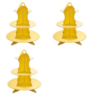 3 Pcs Golden Cake Stand Set 3 Layer Cardboard Cake Stand Car