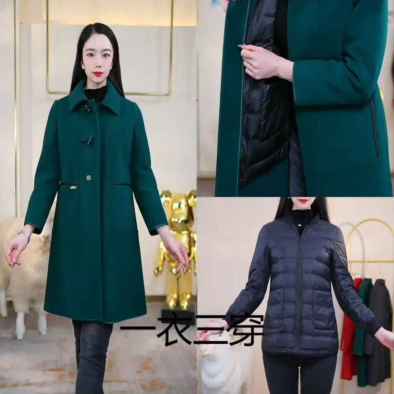 好货九江羽绒服可拆卸内胆双面羊毛呢大衣女秋冬季2025新款高端派