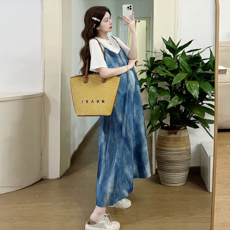 好货孕妇装夏装2025新款连衣裙夏季短袖T恤吊带裙两件套背带遮肚