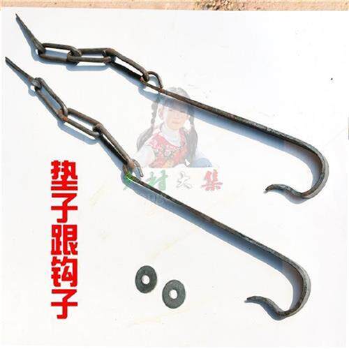 极速槐木挑子挑水专用钩担木匠纯手工实木扁担 铁挂钩婚庆道具装