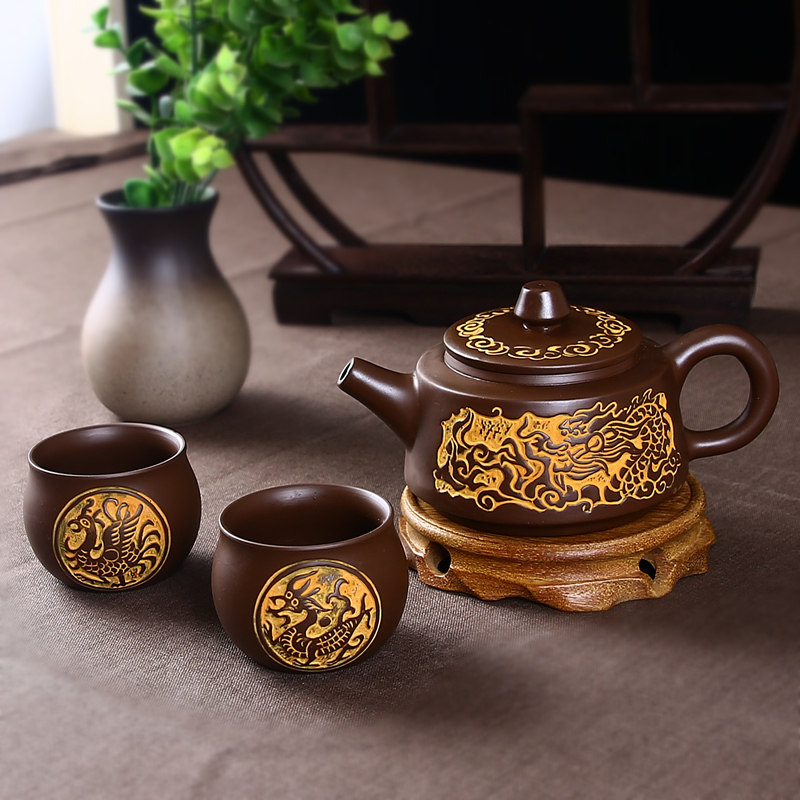 好货宜兴紫砂壶仿青铜器功夫茶具陶瓷纯手工大茶壶茶杯单壶小号家