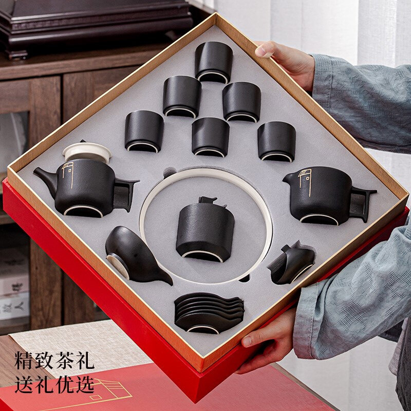 高档黑陶功夫茶具套装家用客厅陶瓷茶壶茶杯轻奢办公室用高端送礼