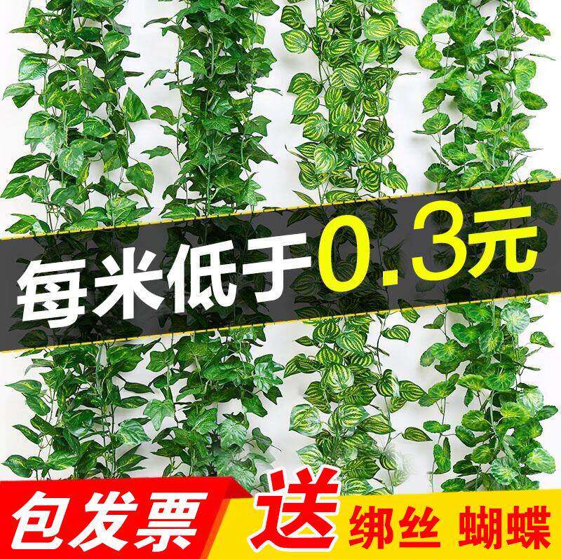 极速树叶子一串假叶子藤条迷你管子壁挂仿真树叶户外藤蔓清新绿色