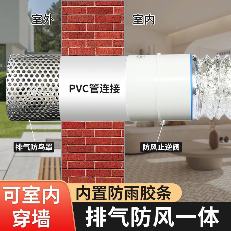 好货304不锈钢穿墙通风球防鸟罩化妆室80/110pvc换气罩外墙出风口