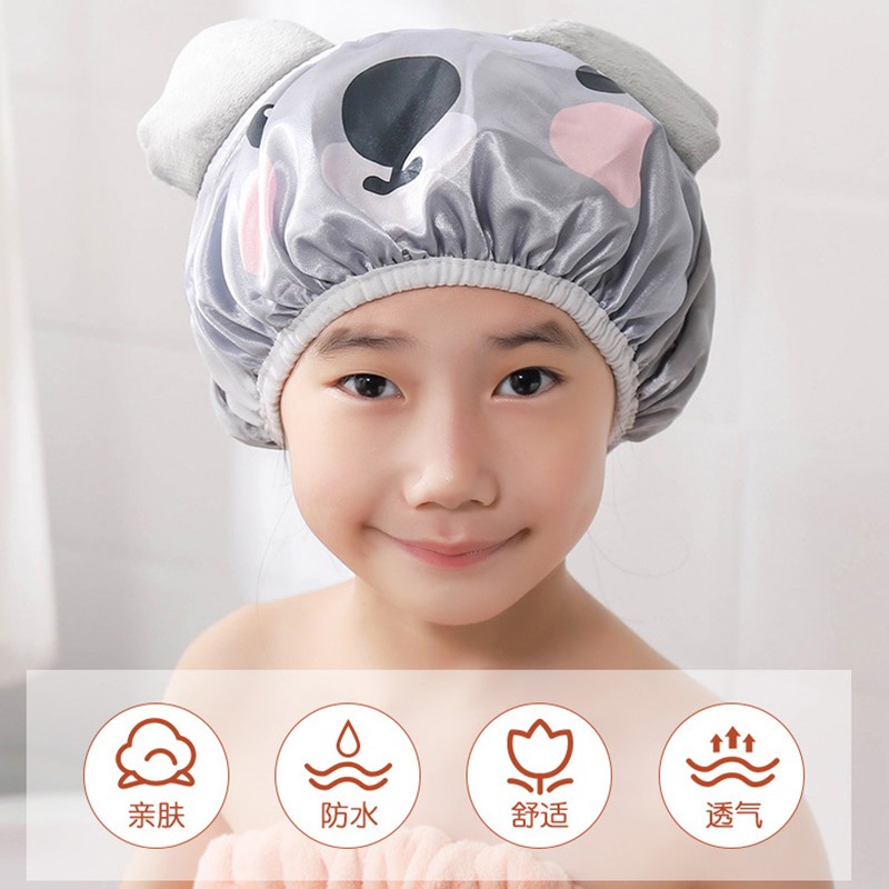 好货2024新款儿童浴帽双层防水女童洗澡卡通可爱头套宝宝洗头沐浴