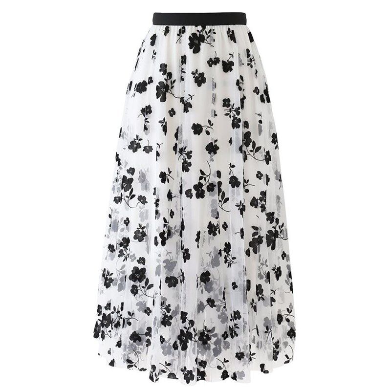 极速High Waist Long Mesh Skirt Tulle Skirt Women Spring Summ