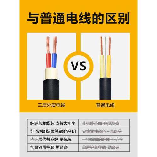 好货国标电缆线2芯户外电源线2芯电线插头带线2.5平方护套线电线