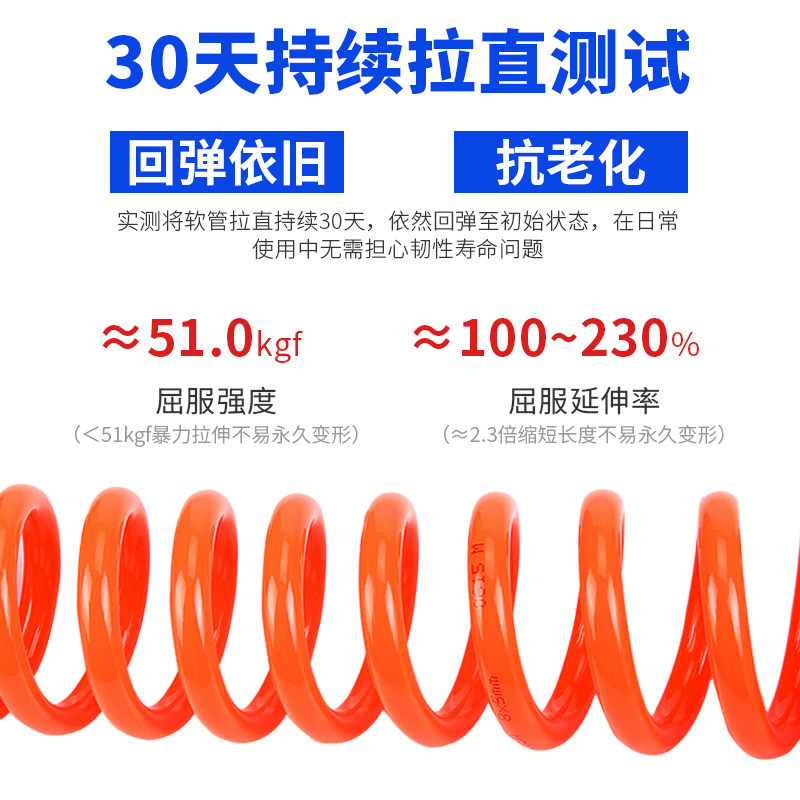 好货PU弹簧气管软管螺旋伸缩空压机气泵高压汽管快速接头气动风管