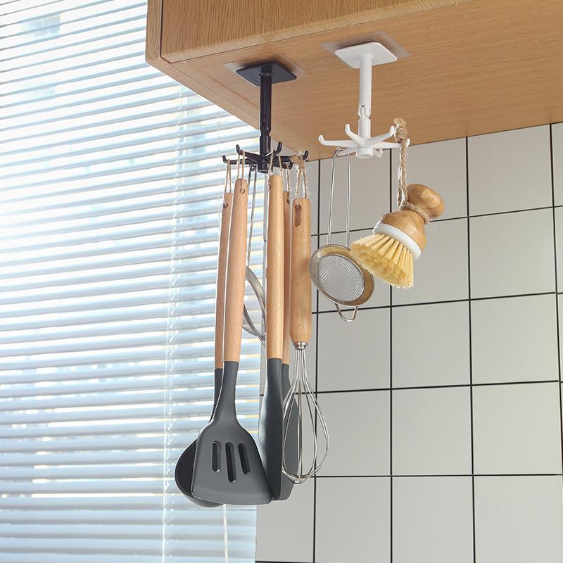 旋转挂钩置物架毛巾抹布厨房挂架壁挂式免打孔多功能锅铲收纳层架