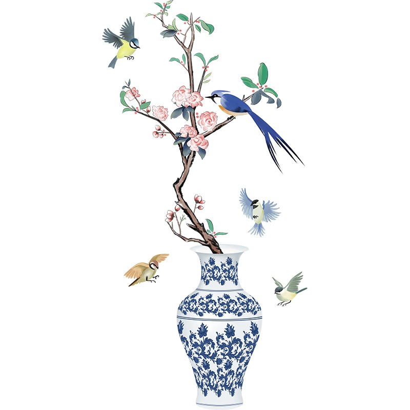 好货中国风花瓶贴纸客厅玄关装饰画贴画电视背景墙贴纸墙纸自粘3d