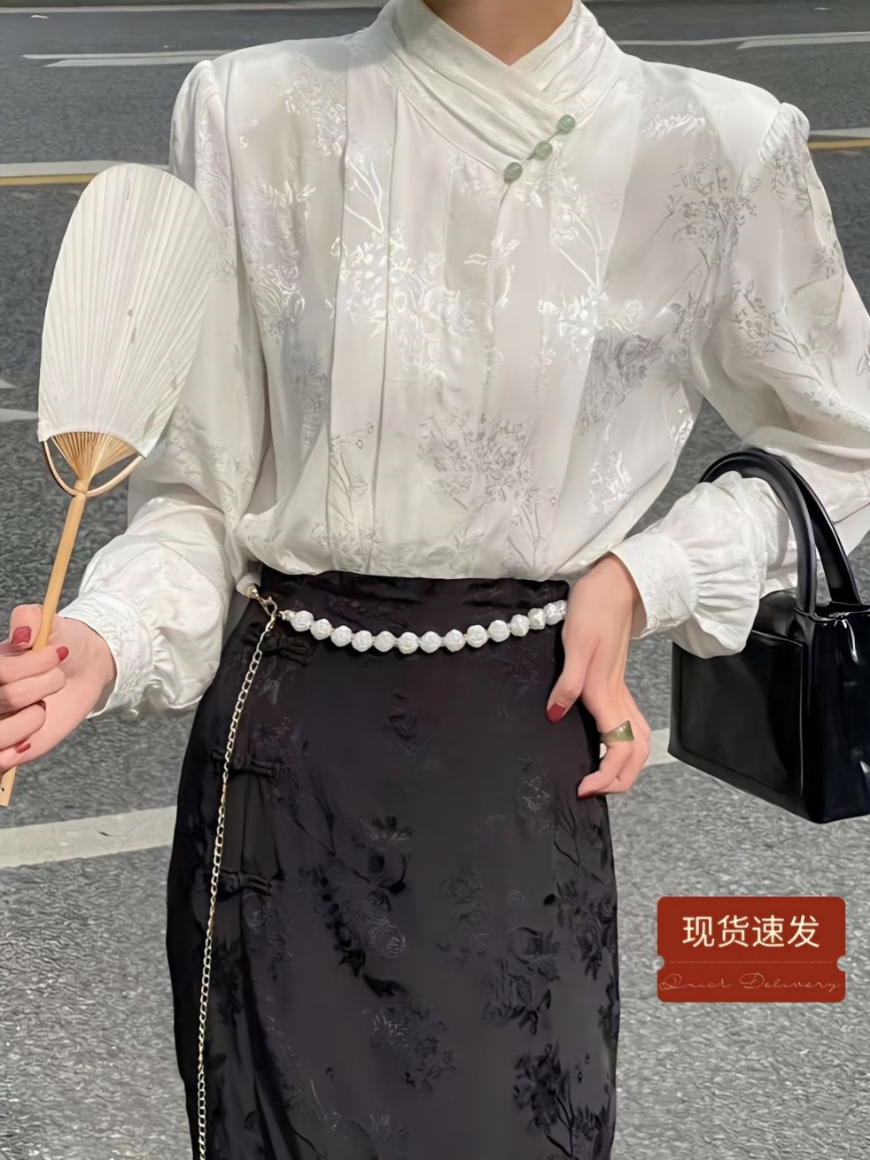 汉服中式提花缎面衬衫女2024早春中国风唐装衬衣复古改良旗袍上衣 男装 中老年套装 原图主图