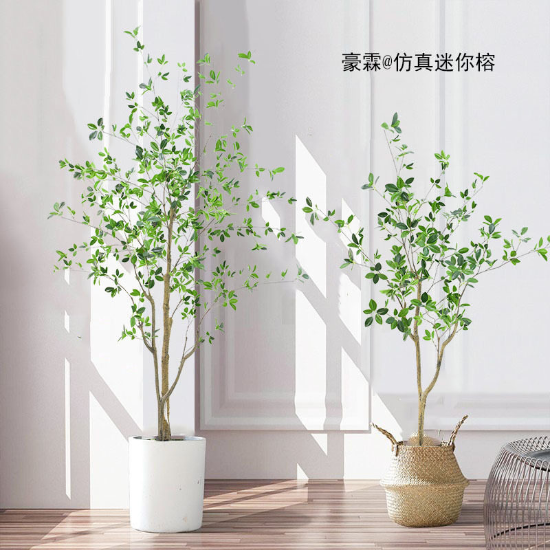 批发植物榕树叶马醉木塑胶杆客厅室内假绿植落地盆景仿真绿植摆件