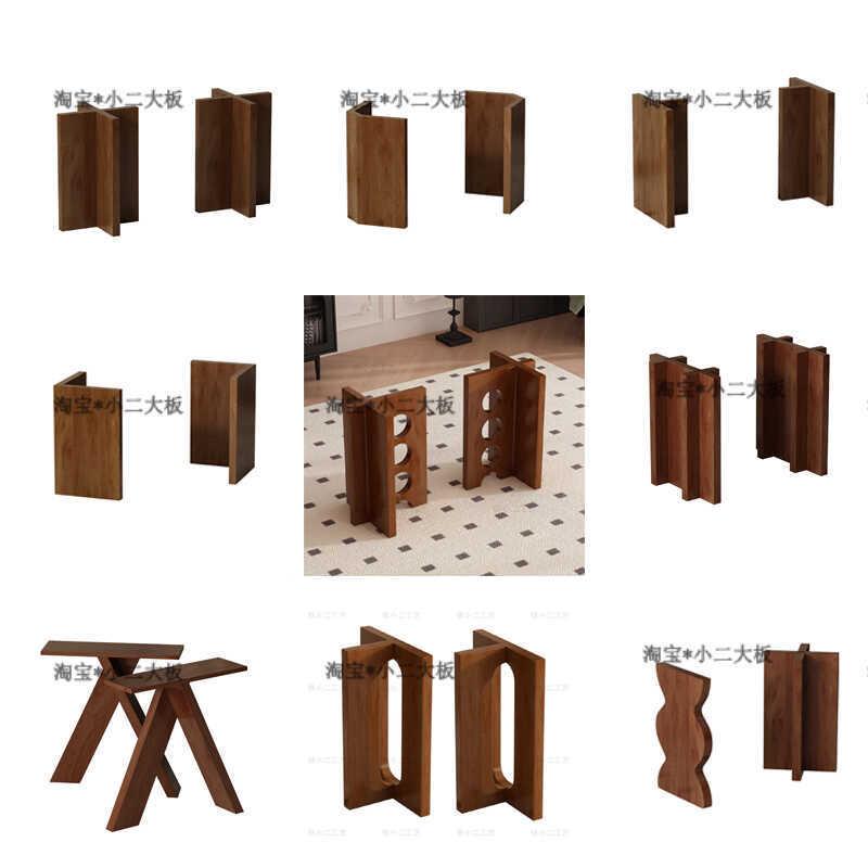 中古风加宽V#型桌腿松木白蜡木桌脚实木胡桃木色大理石岩板餐桌腿