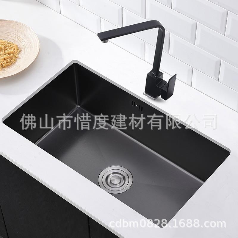 304不锈钢手工水槽单槽水斗纳米黑吧台小户型60*45S6045N套装