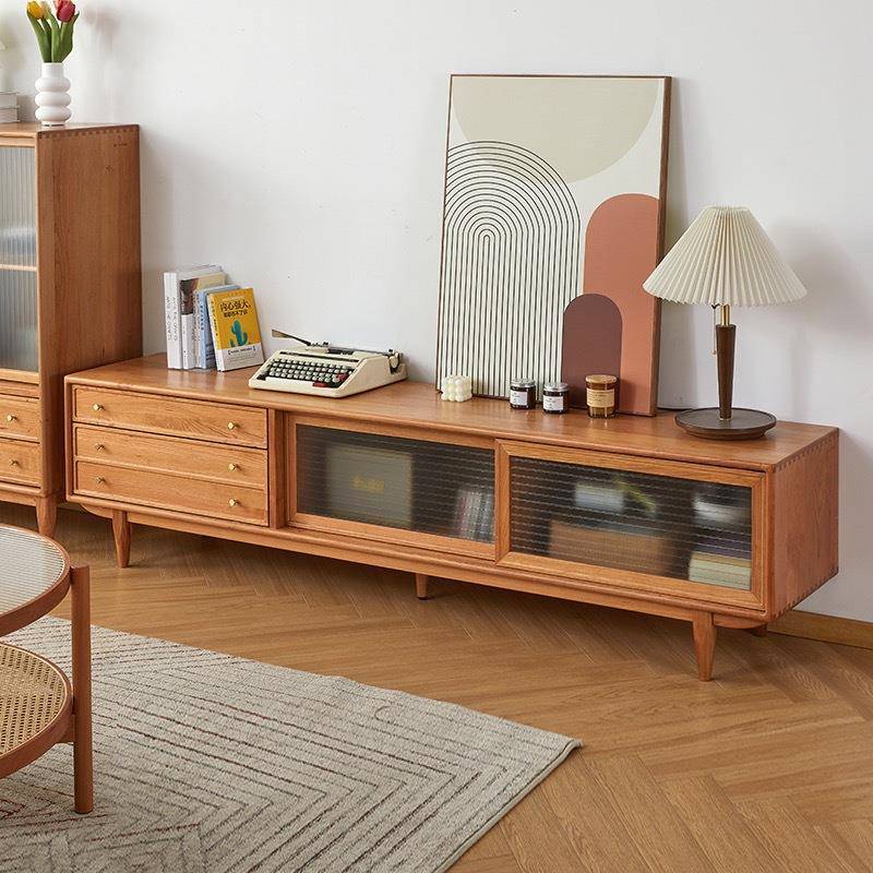 北欧简约全实木中古樱桃木电视柜日式现代大容量储物柜复古小户型
