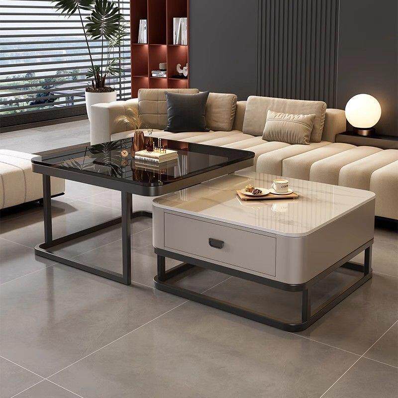 茶几套几家用岩板现代新款简约适小户型玻璃网红方形组合茶几客厅