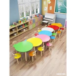 实木幼儿园桌子辅导班培训班早教桌组合小学生绘画美术课桌椅