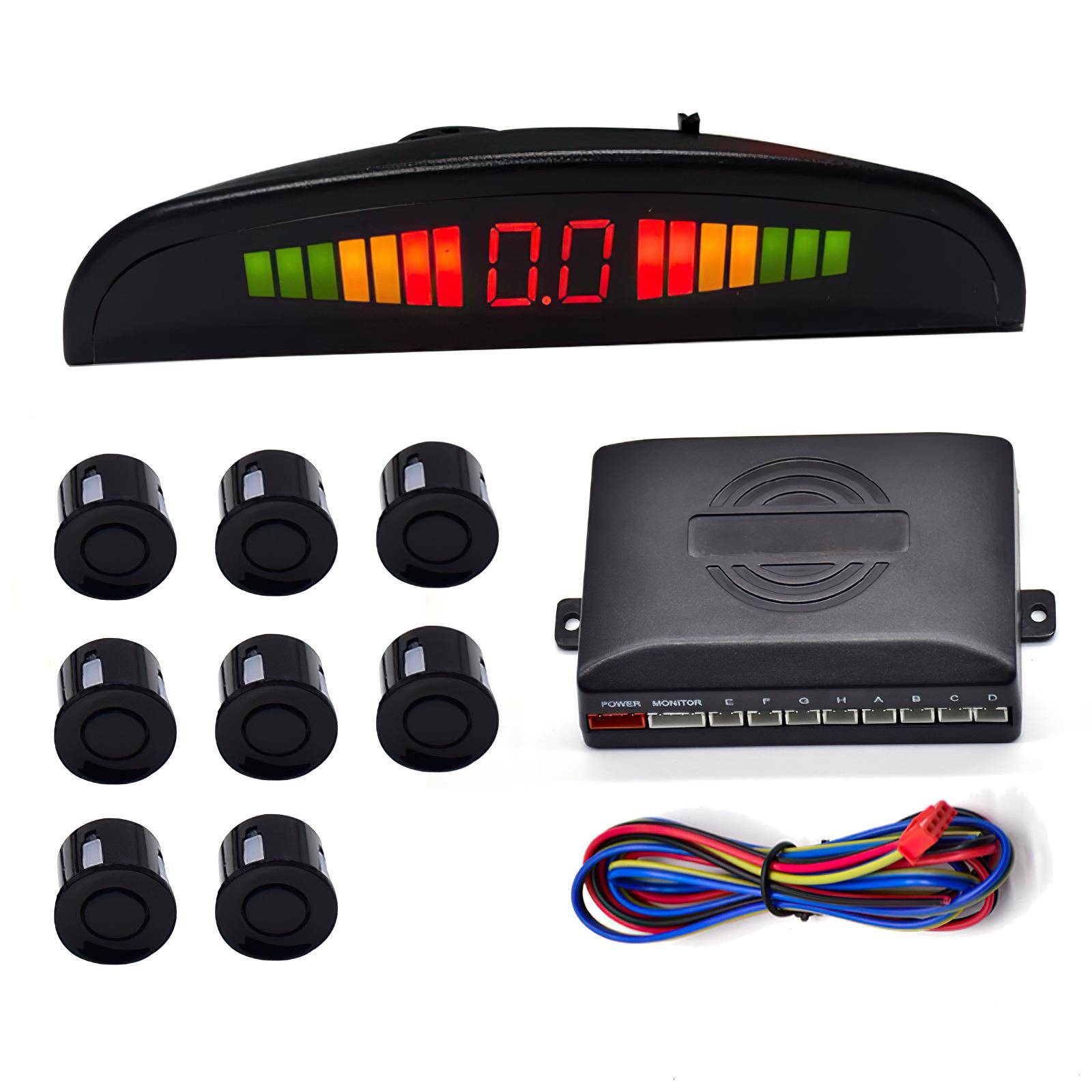 供应8探头小月牙倒车雷达LED车载雷达蜂鸣声播报提醒避险感应