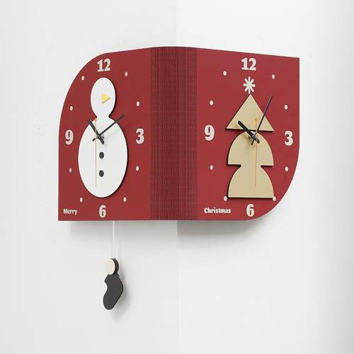 WOZOOM屋准免打孔双面转角挂钟家用客厅钟表简约拐角创意时钟