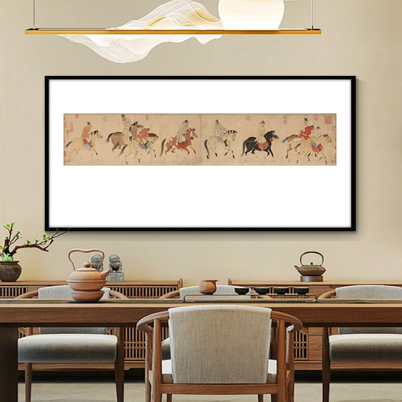 仁发五王醉归图挂画新中式马骏马图好寓意客厅古代人物装饰画骑马