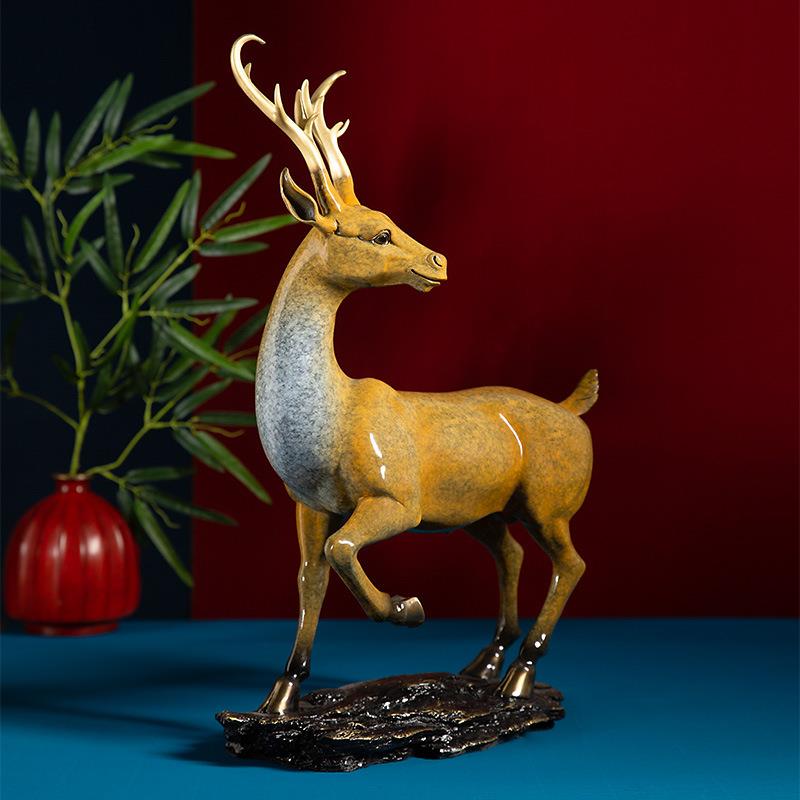 铜鹿摆件客厅艺术品电视柜博古架入户玄关软装家居装饰
