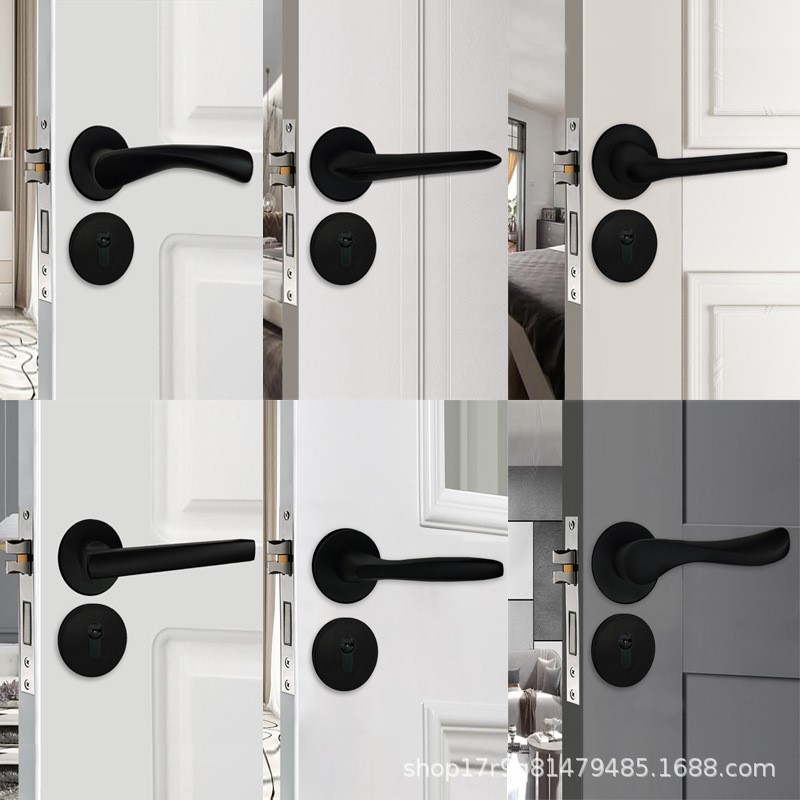 分体黑色静音门锁房门锁卧室房间门实木门锁具轻奢家用把手套装锁