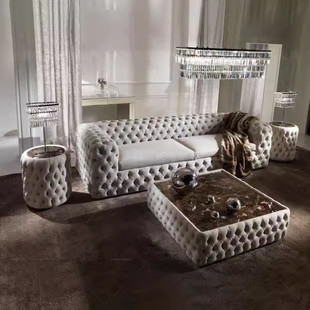 北欧轻奢现代设计师美式拉扣复古沙发大平层别墅区精品店欧式沙发
