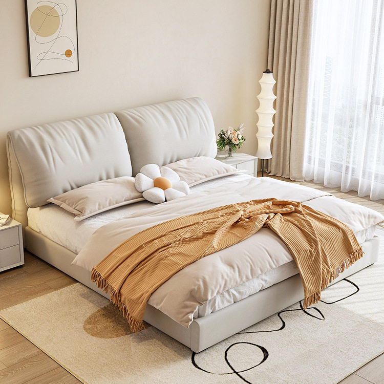 现代简约奶油风实木软体床轻奢软包大床大象耳朵款双人床箱体储物