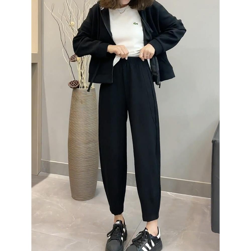 梨形身材九分哈伦裤女大码春季胖妹妹高腰显瘦小个子萝卜休闲裤子