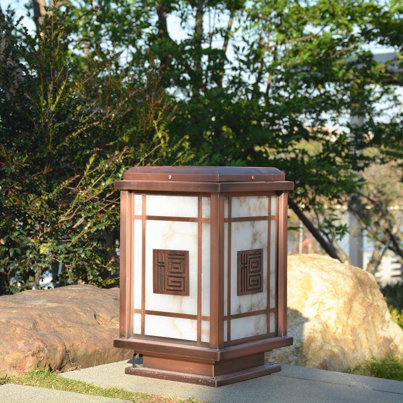 太阳能草坪灯新中式太阳能柱头灯电镀拉丝花园小区别墅景观落地灯