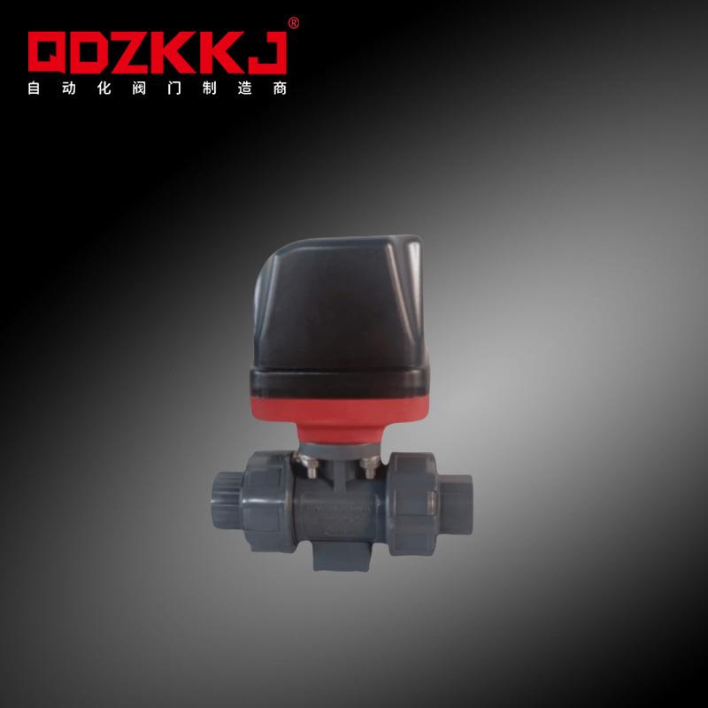 UPVC塑料电动二通阀220v24v耐腐蚀耐酸碱水阀水管PVC球阀DN1520