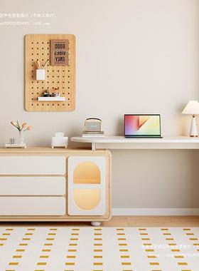 原木奶油风法式转角电脑书桌斗柜一体卧室学习家用旋转梳妆台L型