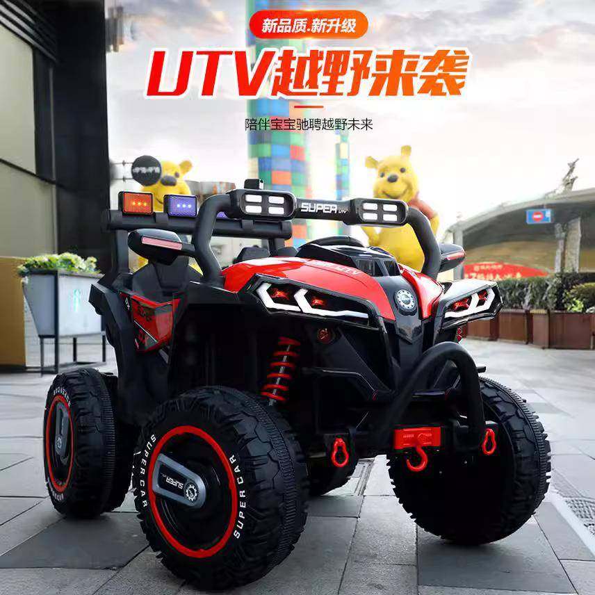 新款儿童电动四轮越野车四驱带遥控汽车可坐大人宝宝摇摆双人童车