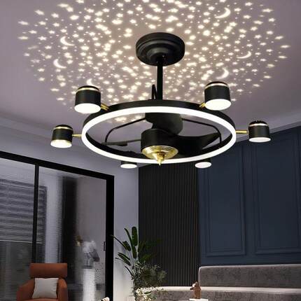 新款客厅风扇灯吊灯餐厅灯浪漫星空顶卧室餐厅套餐灯具LED吊扇灯