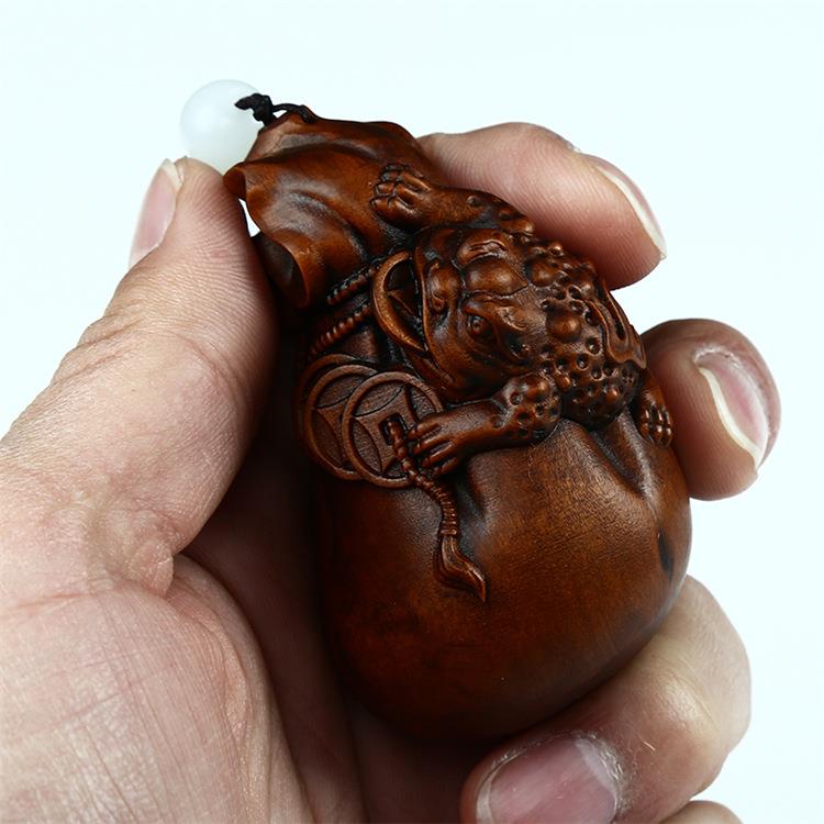 仿古乐清小叶黄杨木雕手把件摆件雕刻工艺收藏艺术品金蟾钱袋福袋