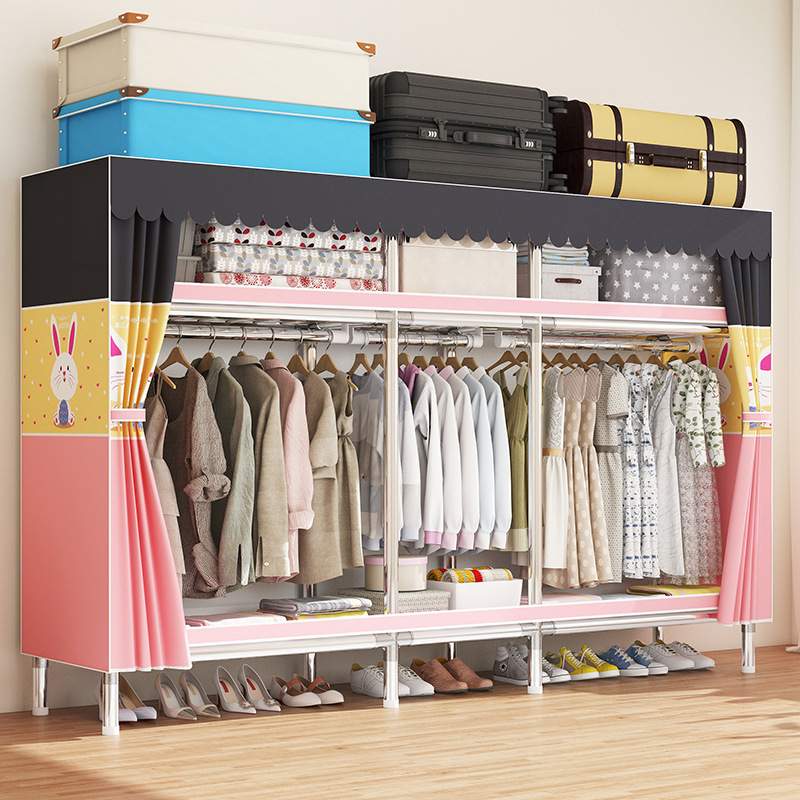 【合金钢接头】简易钢架衣柜家用卧室钢管加粗加固出租屋组装衣柜