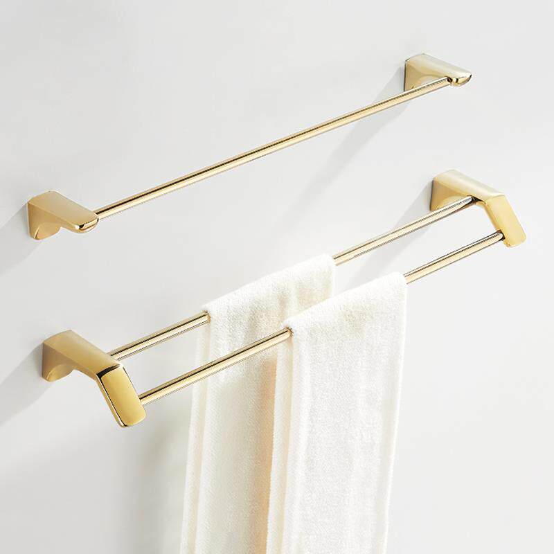 卫生间毛巾架金色法式轻奢洗漱台毛巾杆免打孔加长双杆卫生间架子