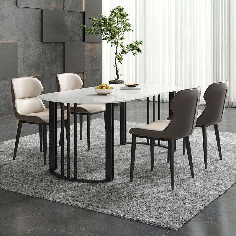 餐厅家用客厅岩板餐桌椅组合小户型现代简约吃饭桌白色椭圆长桌子