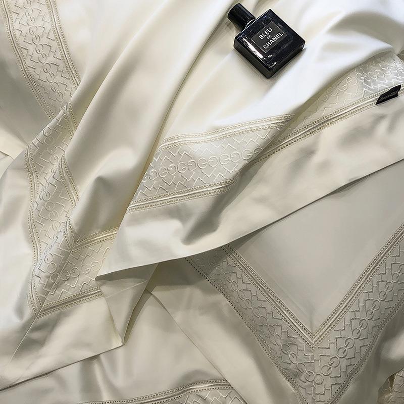 轻奢欧式高端140支长绒棉四件套100全棉纯色镂空被套纯棉别墅床品