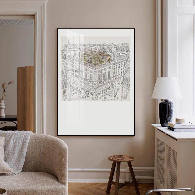 空中花园现代轻奢客厅装饰画法式沙发背景摆画玄关大幅黑白挂画