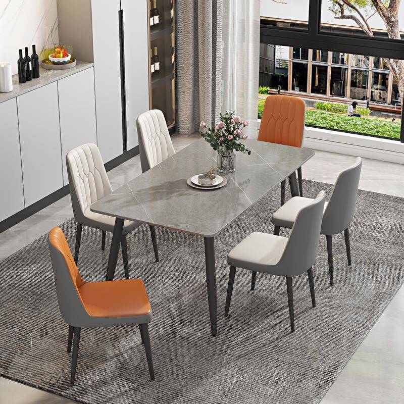 轻奢岩板餐桌椅组合现代简约小户型家用长方形4人6人吃饭桌子北欧