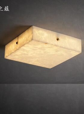 云石全铜吸顶灯新中式卧室灯方形现代简约别墅客厅主卧阳台房间灯