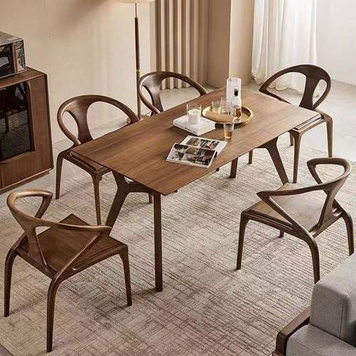 北美黑胡桃木实木餐桌椅套装长方形桌子小户型餐厅吃饭家用大板桌