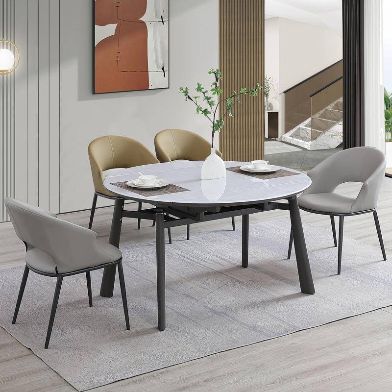 多功能伸缩岩板餐桌可折叠现代简约小户型实木方圆两用可变圆餐桌