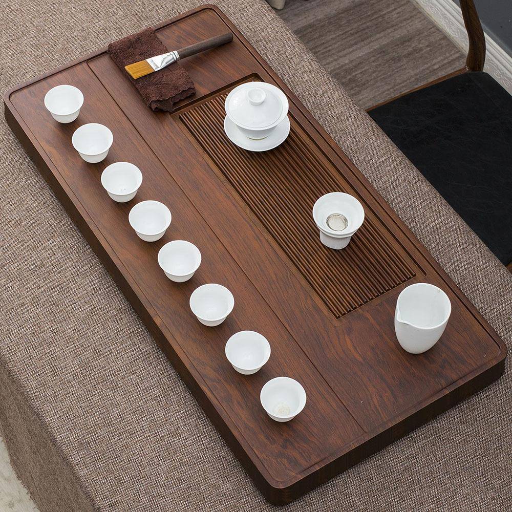 实木茶盘家用整块黑檀花梨木质茶台简易大小电木排水茶海茶具套装