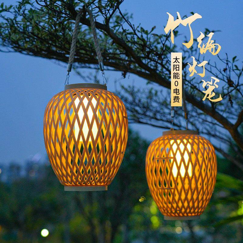 2025新款太阳能仿竹编灯户外室外led庭院花园氛围装饰吊灯笼